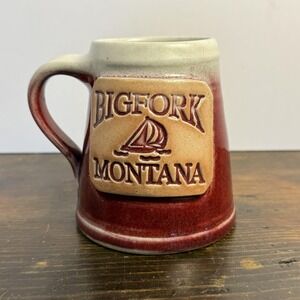 VTG Whitefish Pottery Bigfork Montana Red Stoneware Mug Handmade Sailboat USA‎